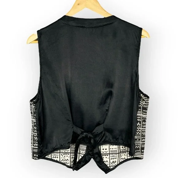 VTG 90s Baxter Wells Woven Tribal Print Vest Womens L Retro Satin Lined Tie Back - Picture 3 of 6